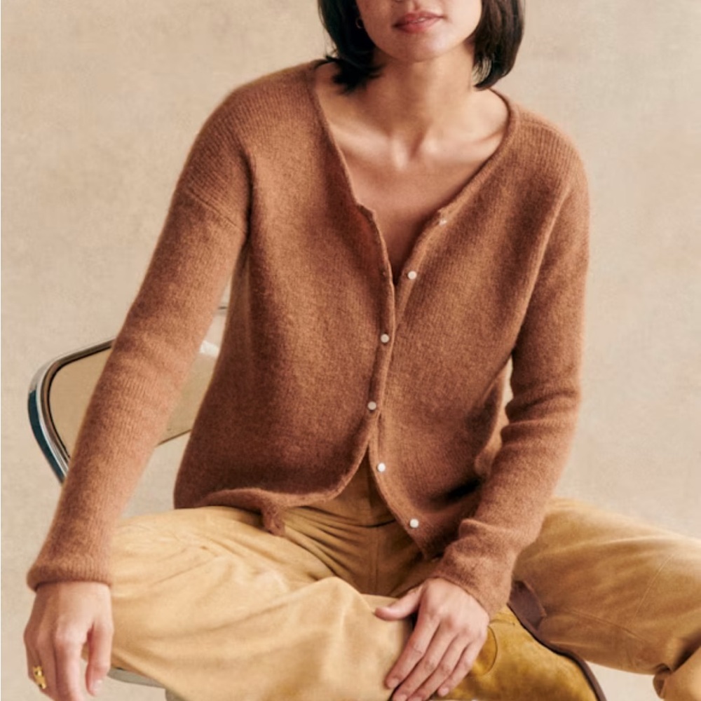 Sezane Gaspard Cardigan in Camel